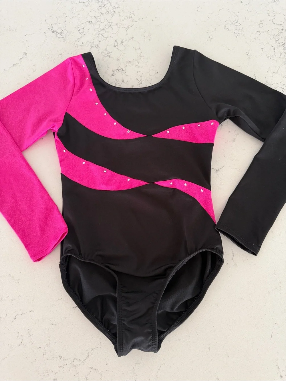 Dangling Freestyle Black & Hot Pink Long Sleeve Gymnastics Leotard
